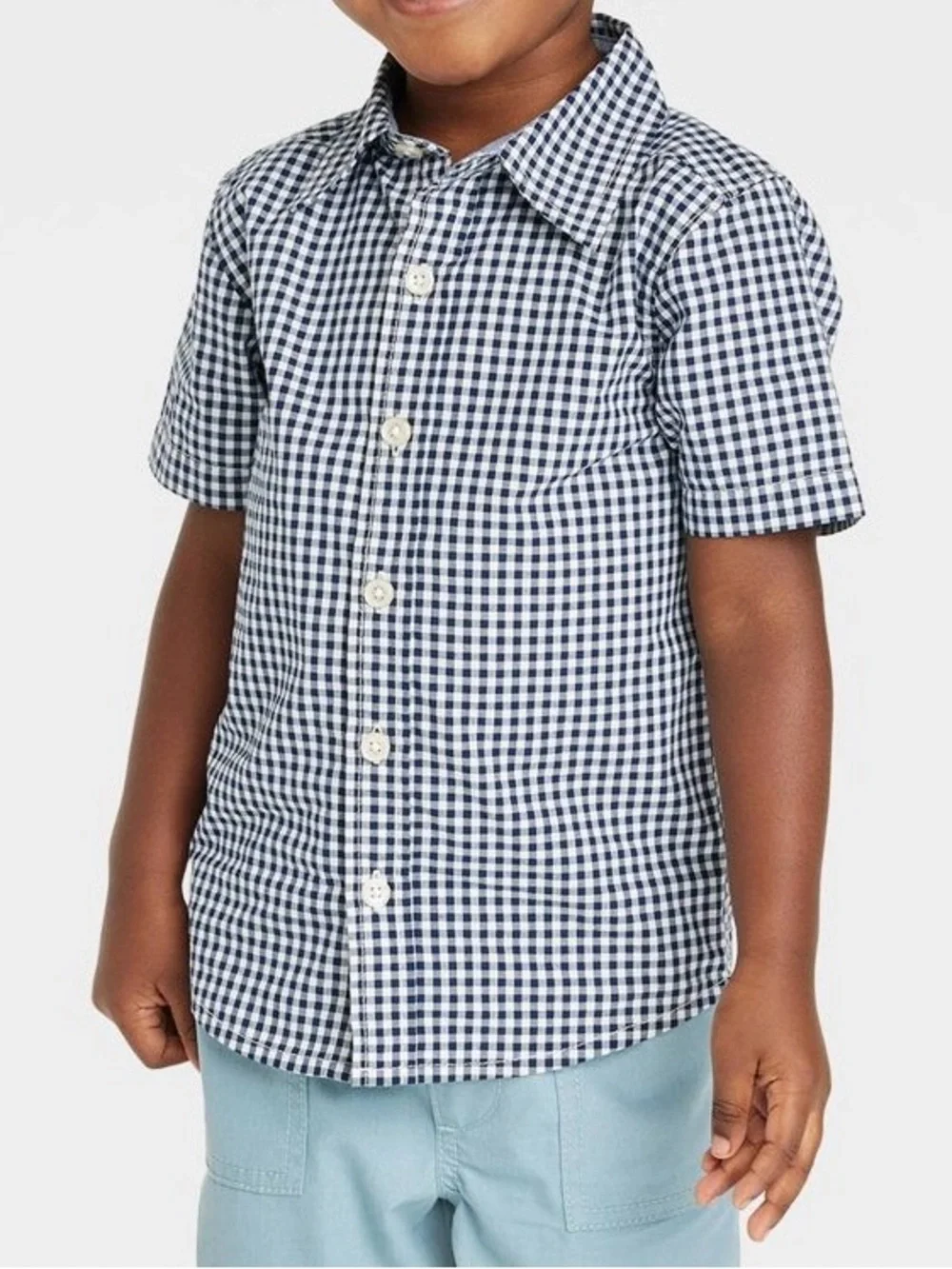 OshKosh B'gosh Navy and White Gingham Short Sleeve Button-Down Shirt